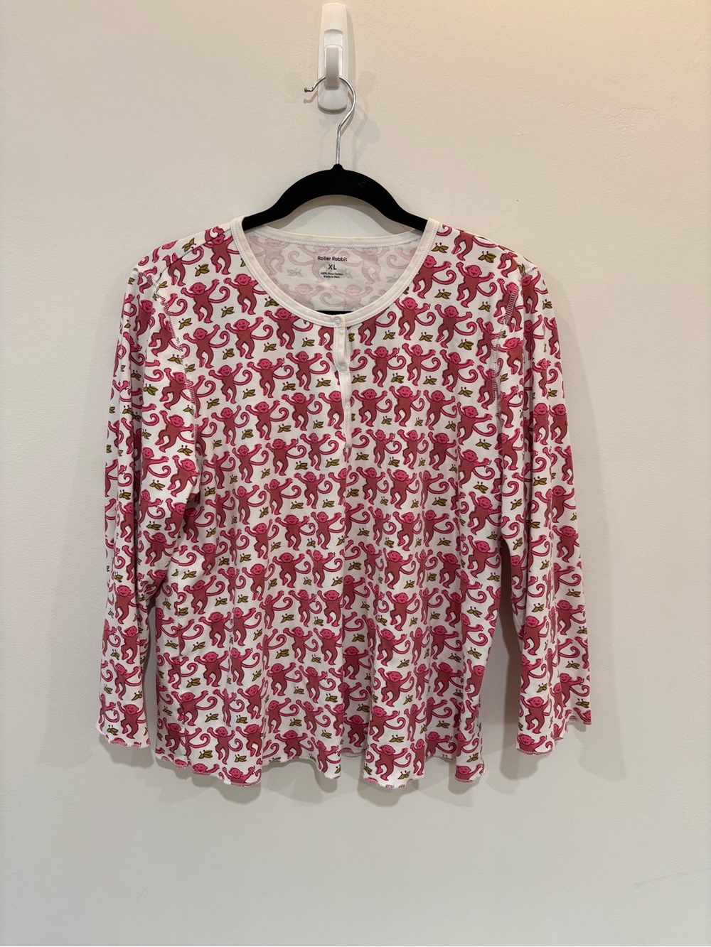 Roller Rabbit Monkey Henley Long Sleeve Pajama Top